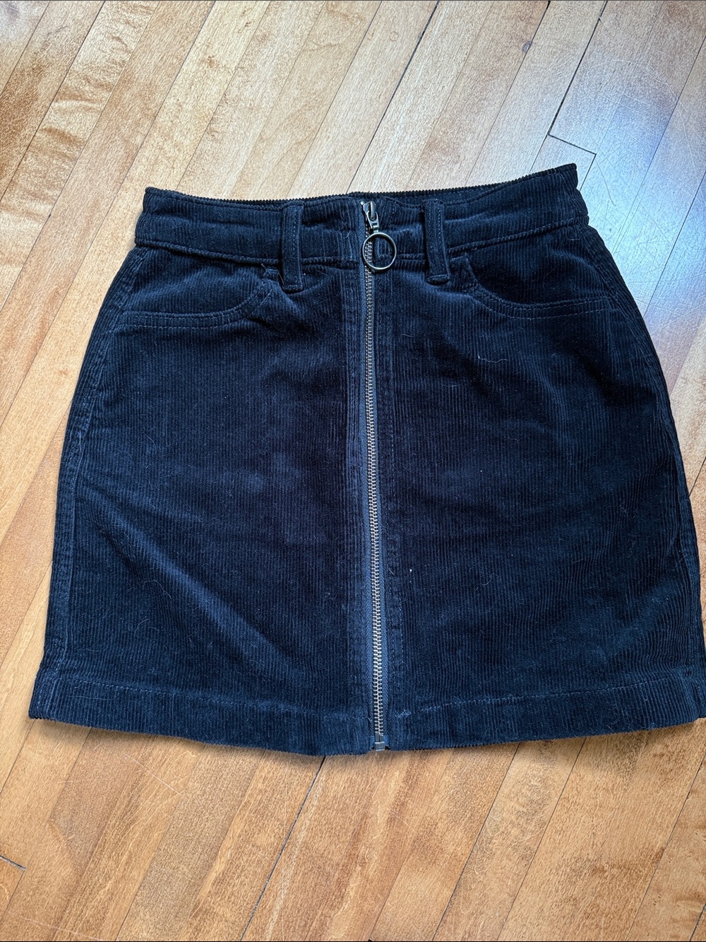 SO Black Corduroy Front-Zip Mini Skirt